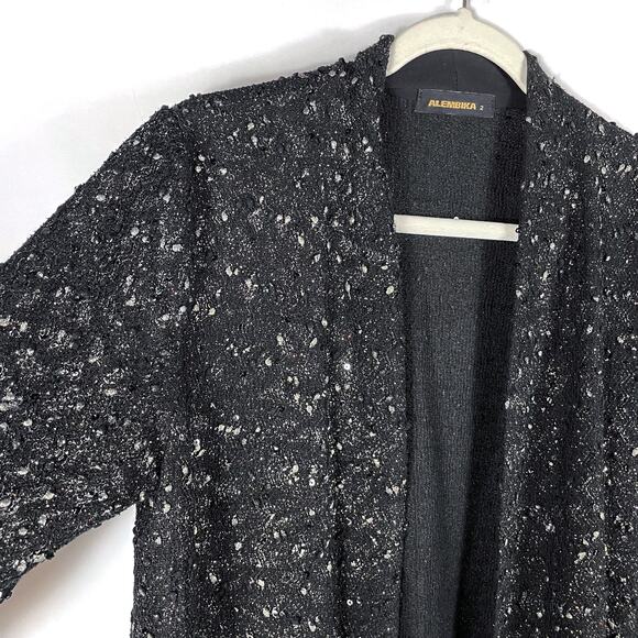 Alembika Coco Evening Jacket Black Shimmer Cardigan Open Front Sz M US - Picture 2 of 8